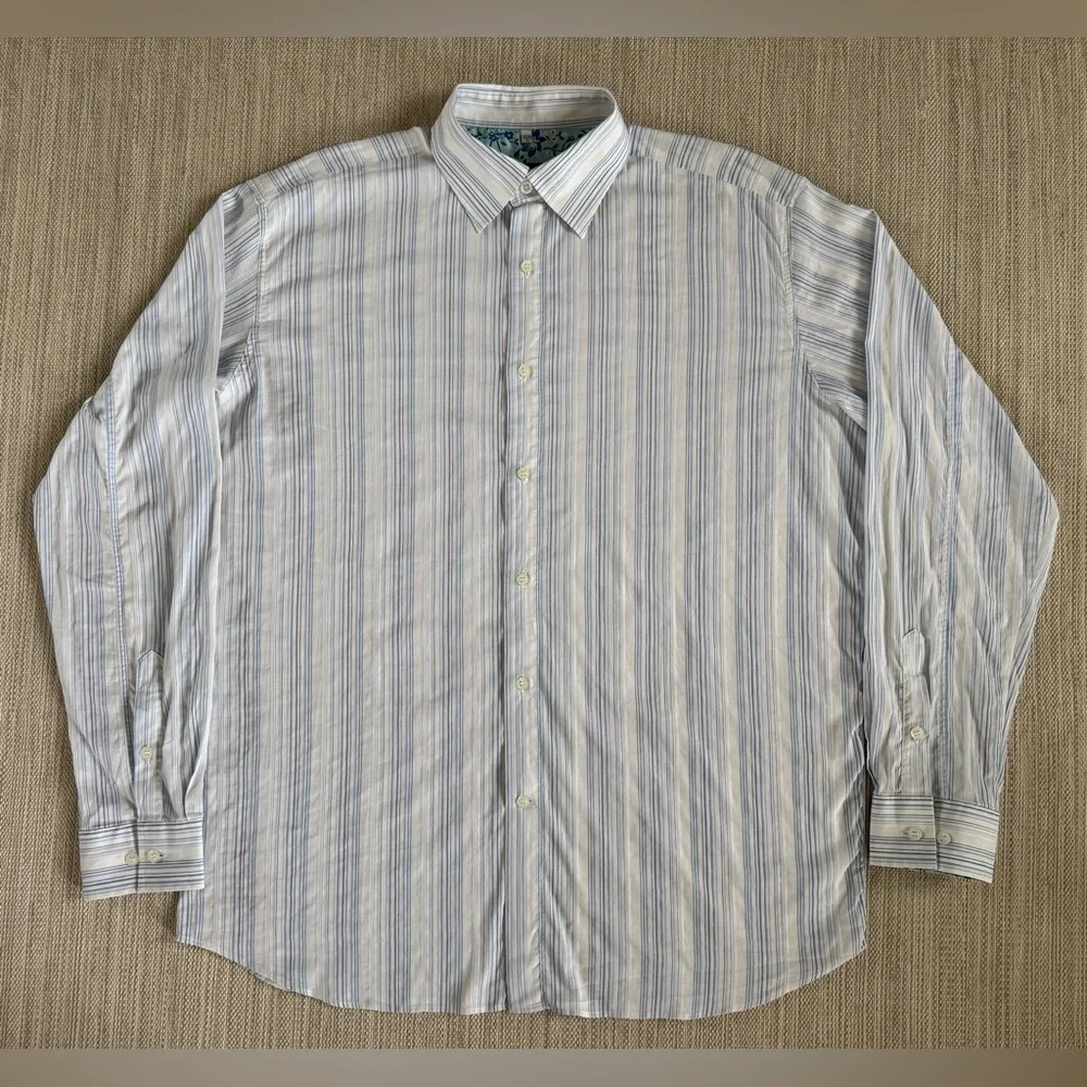 Georg Roth white‎ blue striped long sleeve button down casual shirt men’s XL